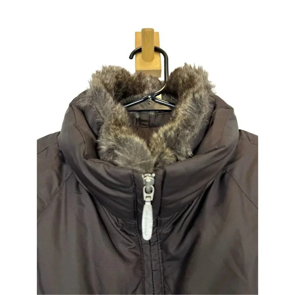 Eddie Bauer Goose Down Puffer Vest Women's Small Brown Full Zip Pockets Faux Fur - Picture 6 of 8